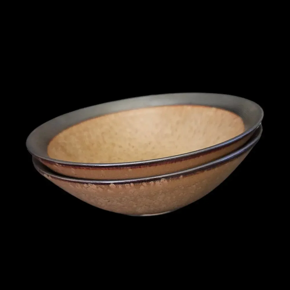 Sango Omega Cocoa 4661 Soup Cereal Bowls Set of 2 Brown Speckled Stoneware